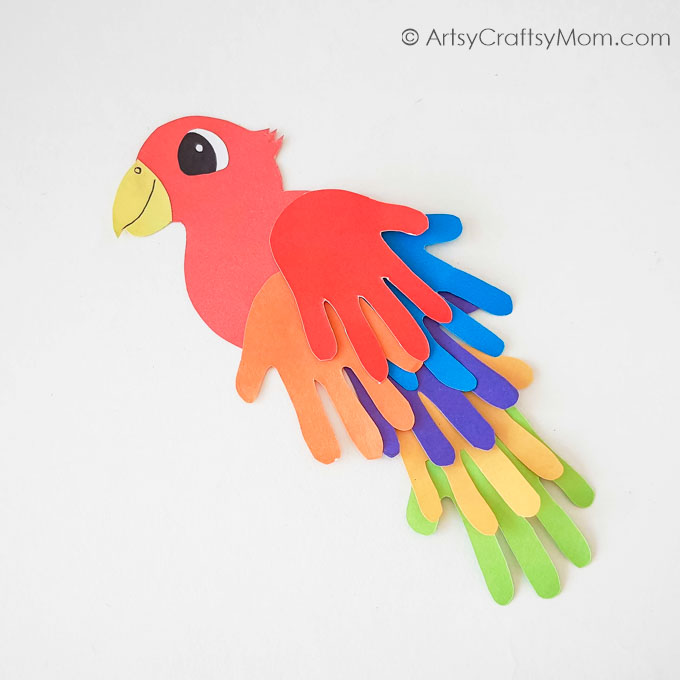 Here's a colorful handprint parrot craft to brighten up your day! Perfect for young kids to use their hands and learn about different colors!