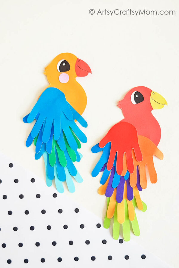 Here's a colorful handprint parrot craft to brighten up your day! Perfect for young kids to use their hands and learn about different colors!