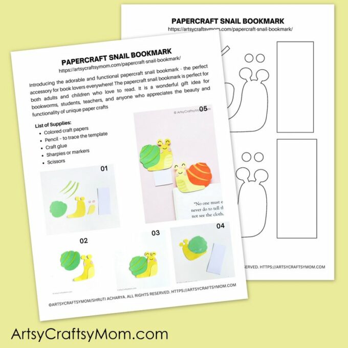 Welcome spring with a Papercraft Snail Bookmark Craft for Kids! Super fun and incredibly easy - all you need is basic craft supplies & you're ready!