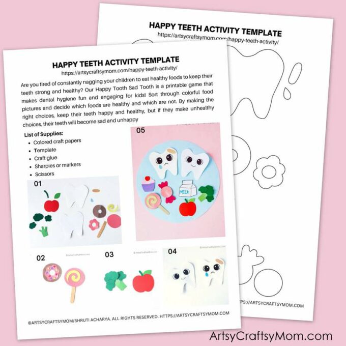 This Happy Tooth Sad Tooth Activity is a great way to educate kids about the importance of oral health, including brushing, flossing & diet!