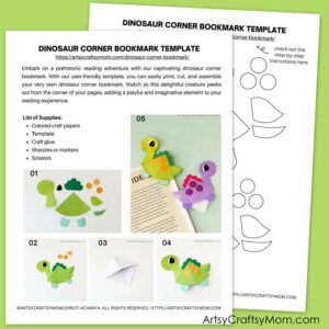 Dinosaur Corner Bookmark Template