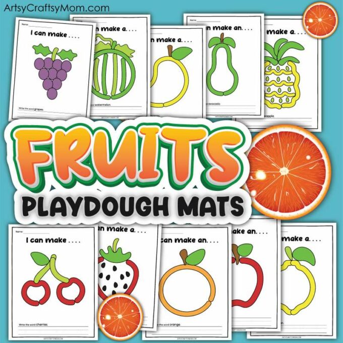 20 Fun and Colorful Printable Playdough Mats for Kids 9 Fruits Playdough Mats