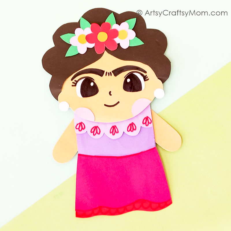Gorgeous DIY Paper Bag Frida Kahlo Puppet 13 This beautiful Paper Bag Frida Kahlo Puppet is a great way for kids to learn about the feisty Mexican artist and celebrate her amazing work.