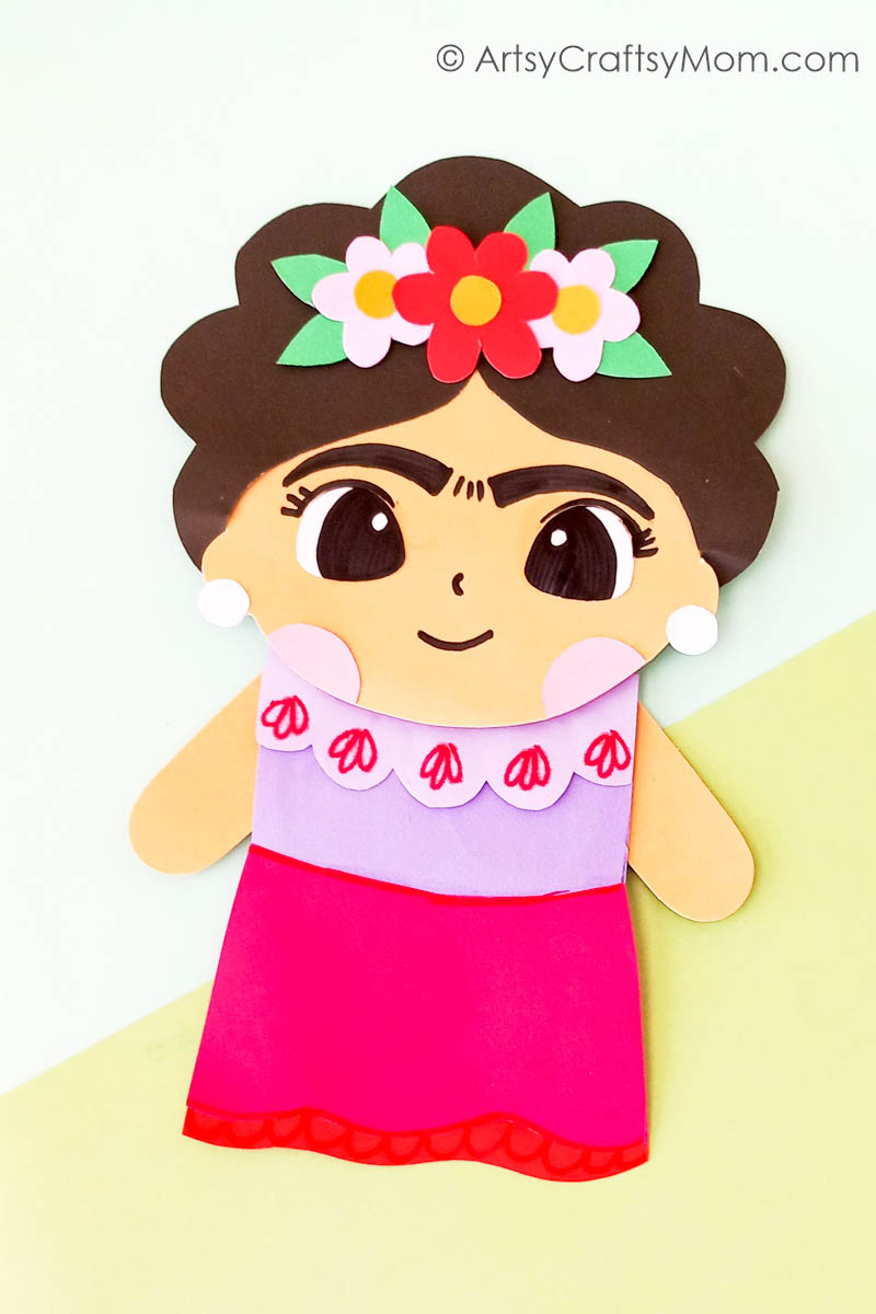 Gorgeous DIY Paper Bag Frida Kahlo Puppet 14 This beautiful Paper Bag Frida Kahlo Puppet is a great way for kids to learn about the feisty Mexican artist and celebrate her amazing work.