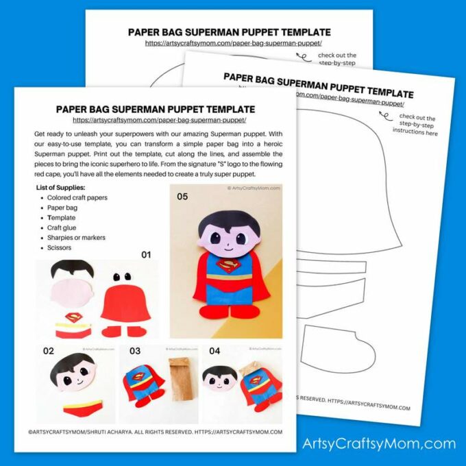 Here's an easy Paper Bag Superman Puppet Craft, perfect for kids to make on Superman Day or for their very own Superman on Father's Day!