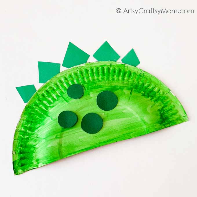Cute Paper Plate Dinosaur Craft for Kids 8 This paper plate dinosaur craft is the perfect project for little dinosaur fans! All you need are basic craft supplies: craft paper, glue & a paper plate!