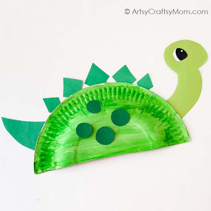 Cute Paper Plate Dinosaur Craft for Kids 9 This paper plate dinosaur craft is the perfect project for little dinosaur fans! All you need are basic craft supplies: craft paper, glue & a paper plate!