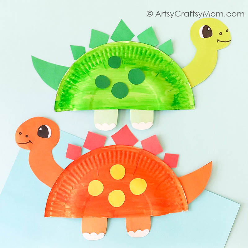 Cute Paper Plate Dinosaur Craft for Kids 11 This paper plate dinosaur craft is the perfect project for little dinosaur fans! All you need are basic craft supplies: craft paper, glue & a paper plate!