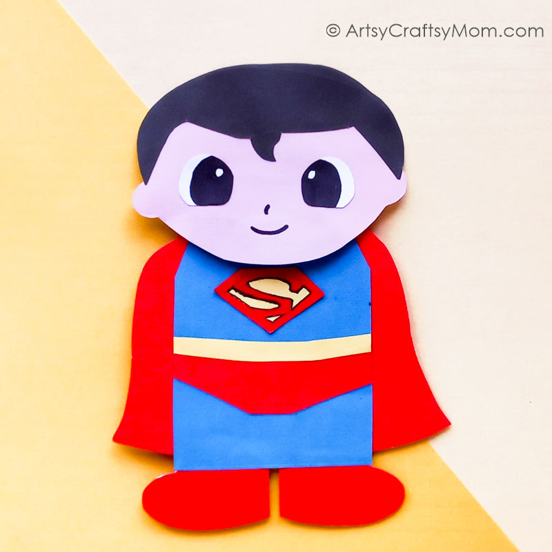 Here's an easy Paper Bag Superman Puppet Craft, perfect for kids to make on Superman Day or for their very own Superman on Father's Day!