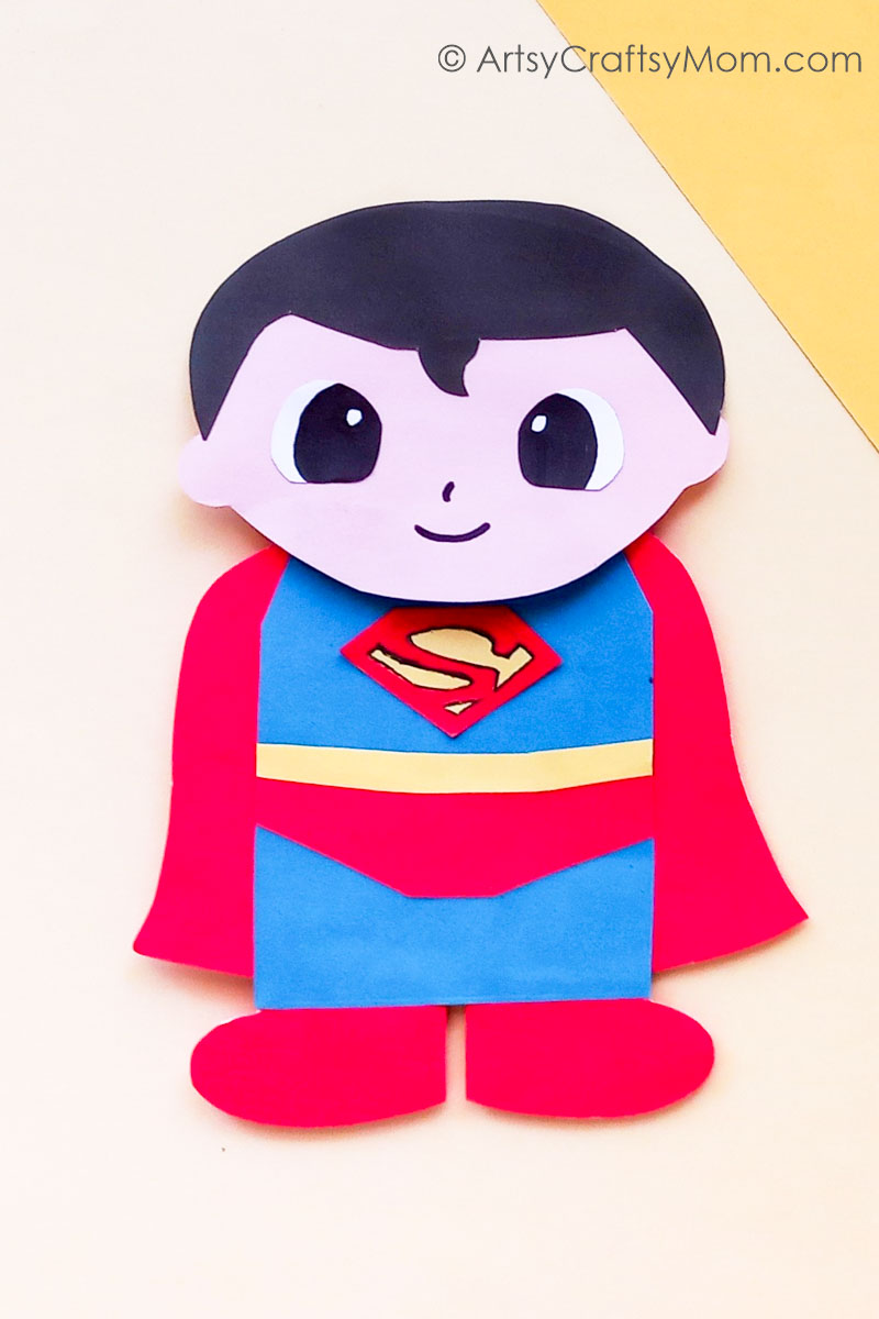 Here's an easy Paper Bag Superman Puppet Craft, perfect for kids to make on Superman Day or for their very own Superman on Father's Day!