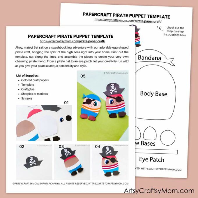 Cute and Playful Pirate Paper Craft for Kids 2 Aaargh!! This cute pirate paper craft will bring out your inner pirate - the fun kind, we hope! Easy craft for preschoolers and young kids.