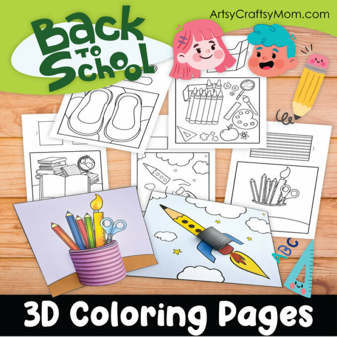 Printable Back To School 3D Coloring Pages