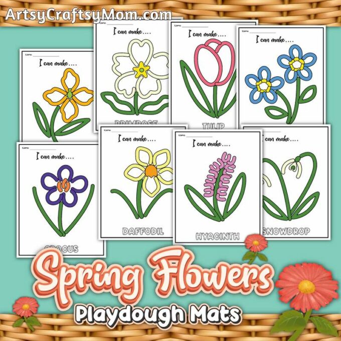 20 Fun and Colorful Printable Playdough Mats for Kids 3 Spring Flowers Play Doh mats