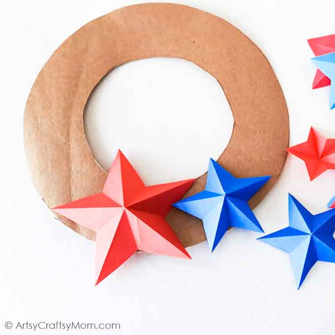 This 4th Of July Star Wreath Paper Craft is perfect for your Independence Day celebrations, celebrating the colors of the American flag!
