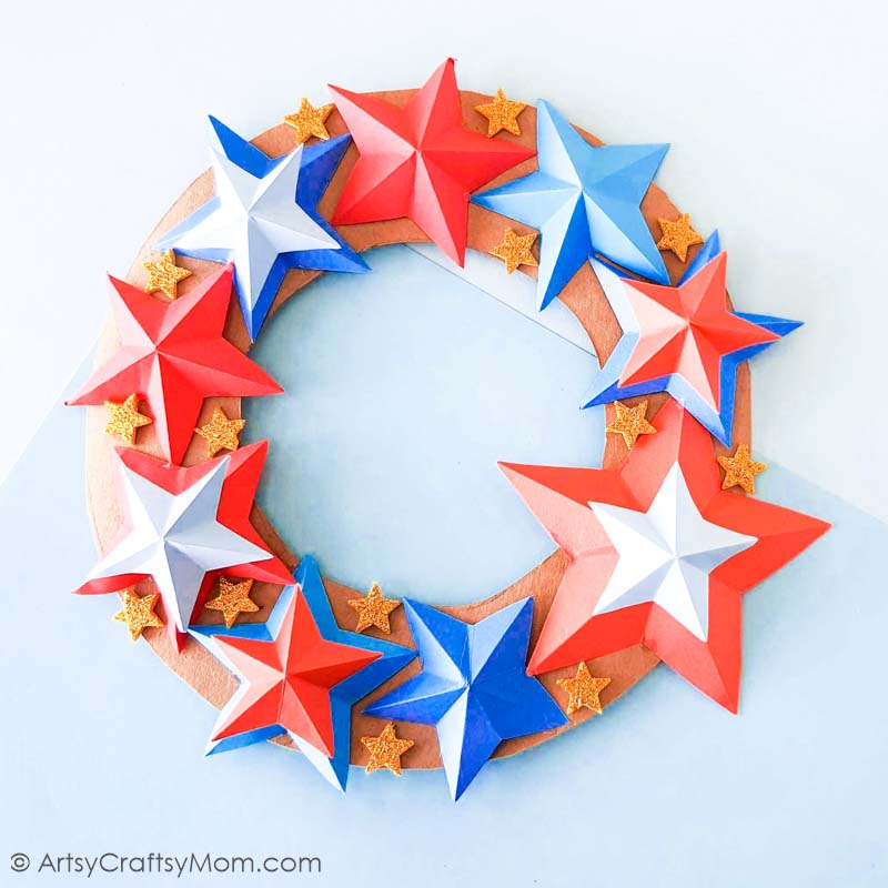 This 4th Of July Star Wreath Paper Craft is perfect for your Independence Day celebrations, celebrating the colors of the American flag!