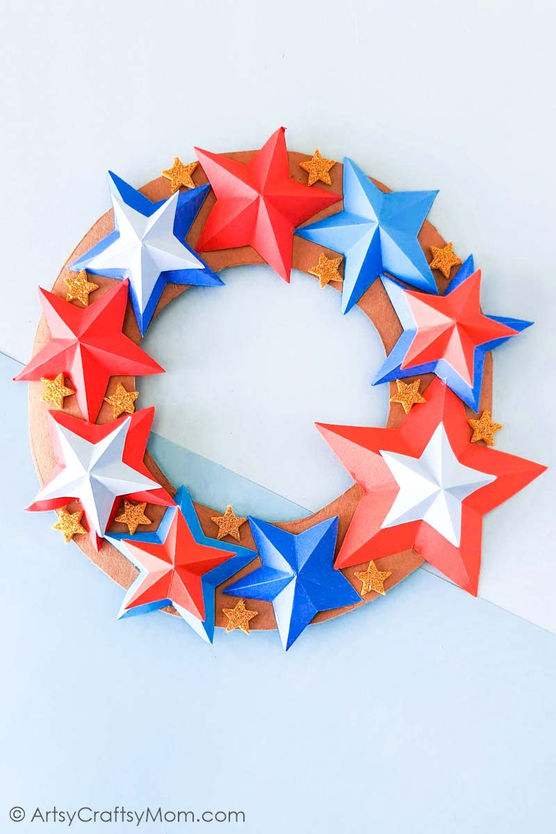 This 4th Of July Star Wreath Paper Craft is perfect for your Independence Day celebrations, celebrating the colors of the American flag!