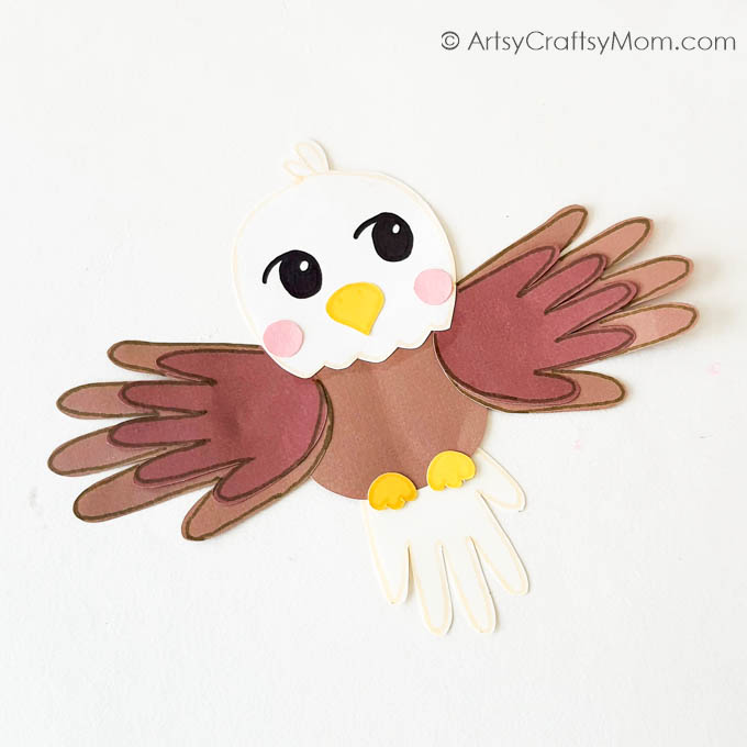 This American Eagle Handprint Craft is a cute little festive keepsake for kids to make! Perfect for American Bald Eagle Day or the Fourth of July.