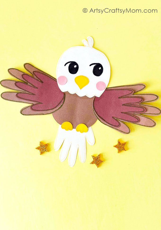 This American Eagle Handprint Craft is a cute little festive keepsake for kids to make! Perfect for American Bald Eagle Day or the Fourth of July.