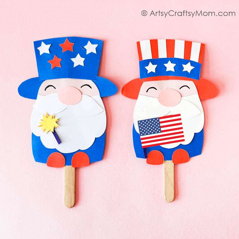 This 4th Of July Gnomes Papercraft is perfect for little kids to make this season! Use as a puppet or as a bookmark as you celebrate this great day!