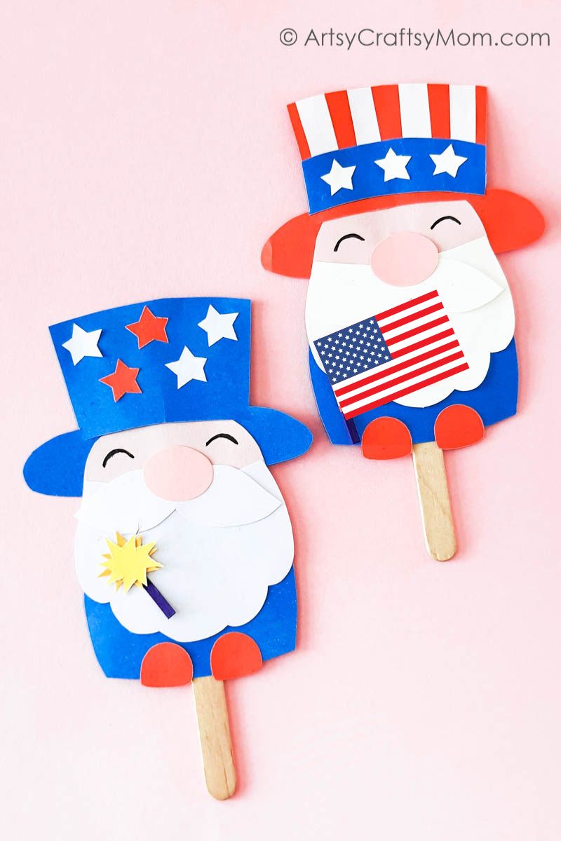 This 4th Of July Gnomes Papercraft is perfect for little kids to make this season! Use as a puppet or as a bookmark as you celebrate this great day!