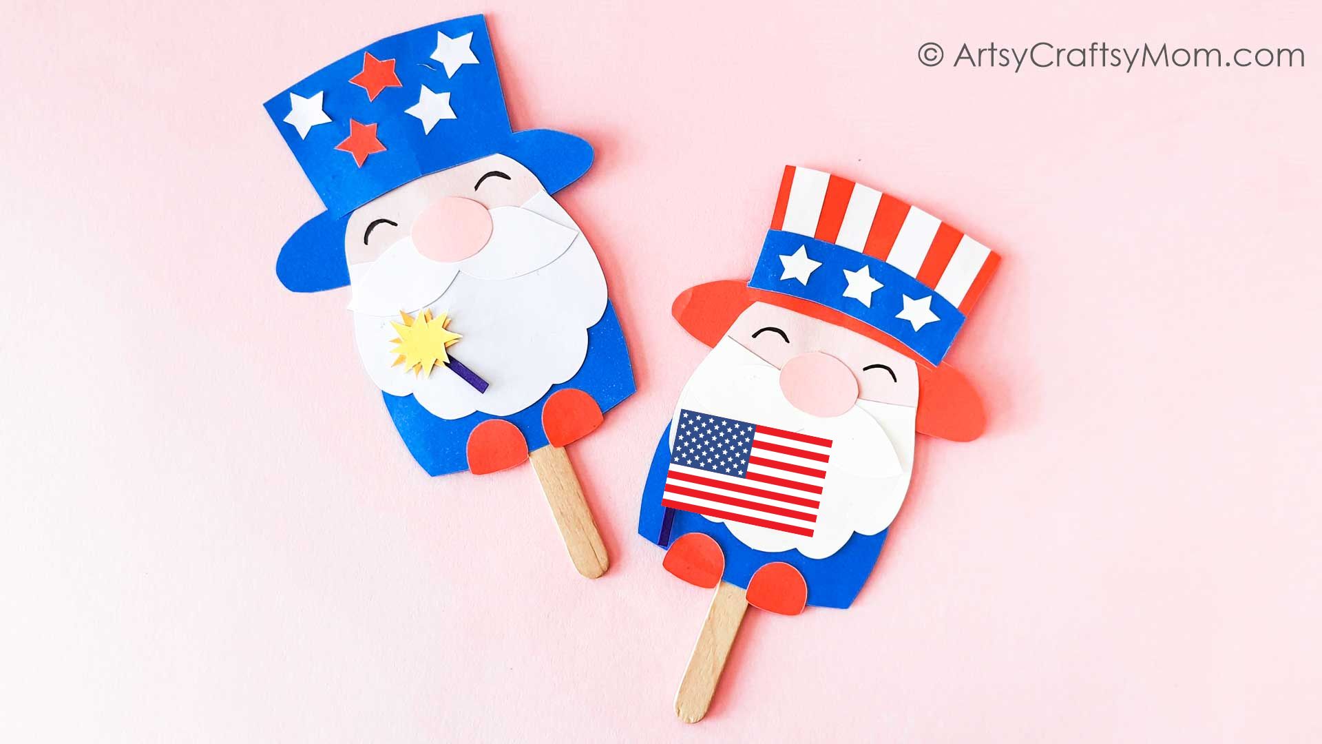 This 4th Of July Gnomes Papercraft is perfect for little kids to make this season! Use as a puppet or as a bookmark as you celebrate this great day!