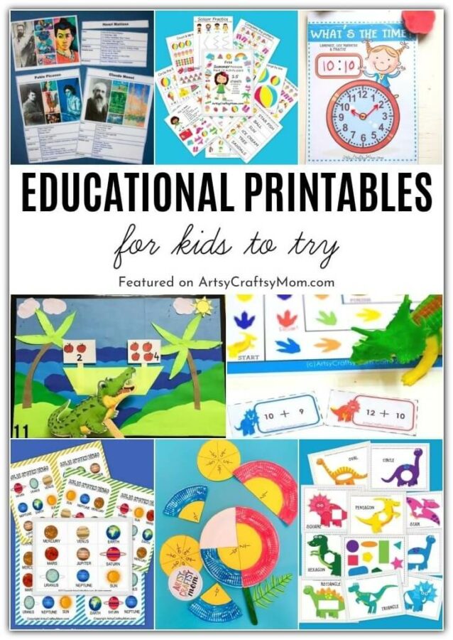 Keep kids busy with these fun educational printables! From numbers, shapes, and alphabets to artists, countries & fossils, there's something for all ages!