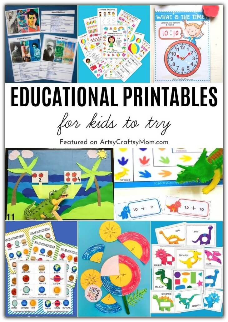 Keep kids busy with these fun educational printables! From numbers, shapes, and alphabets to artists, countries & fossils, there's something for all ages!
