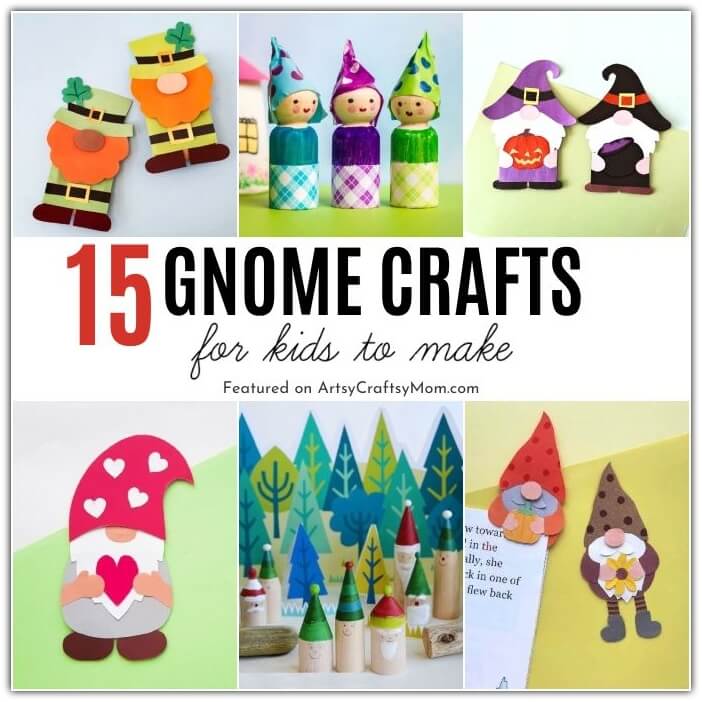 These gnome crafts for kids are perfect for Fall - which is also gnome season! Make gnomes out of paper plates, cardboard tubes, sticks & more!