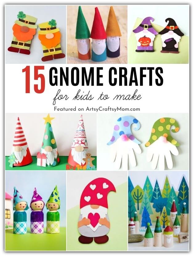 These gnome crafts for kids are perfect for Fall - which is also gnome season! Make gnomes out of paper plates, cardboard tubes, sticks & more!
