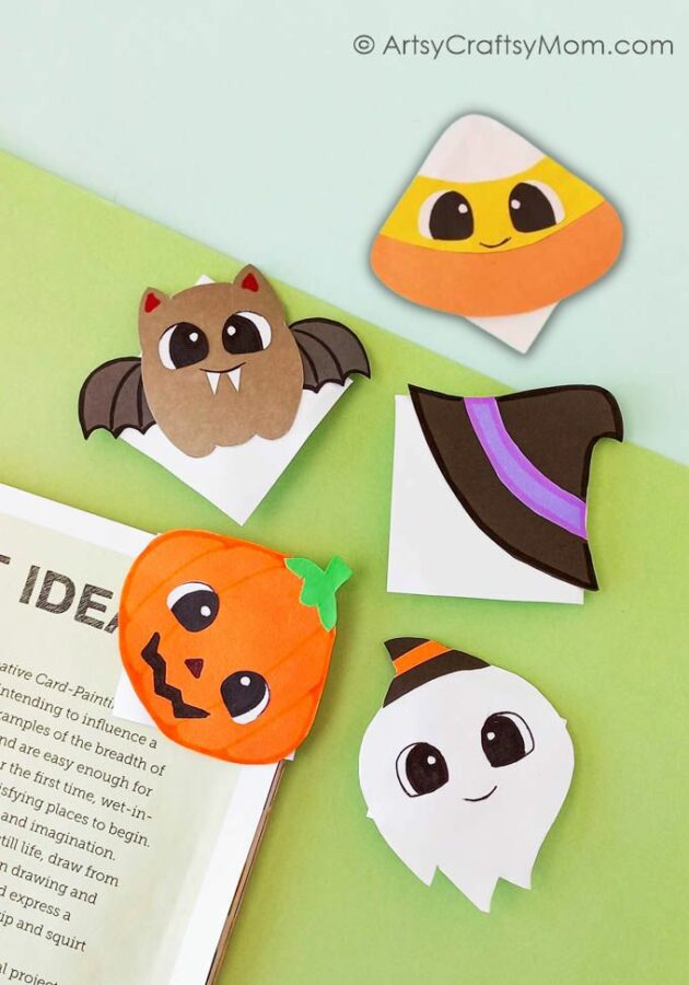 These DIY Halloween Corner Bookmarks are perfect to get kids in the mood for their Halloween reading! Easy to make, and great for gifting friends!