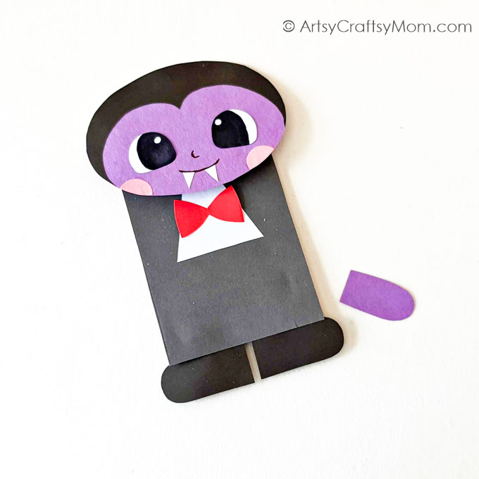 This Adorable Paper Bag Dracula Puppet Craft is a great addition to your collection of Halloween bookmarks to perk up your reading this season!
