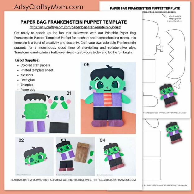 Easy and Fun Paper Bag Frankenstein Puppet