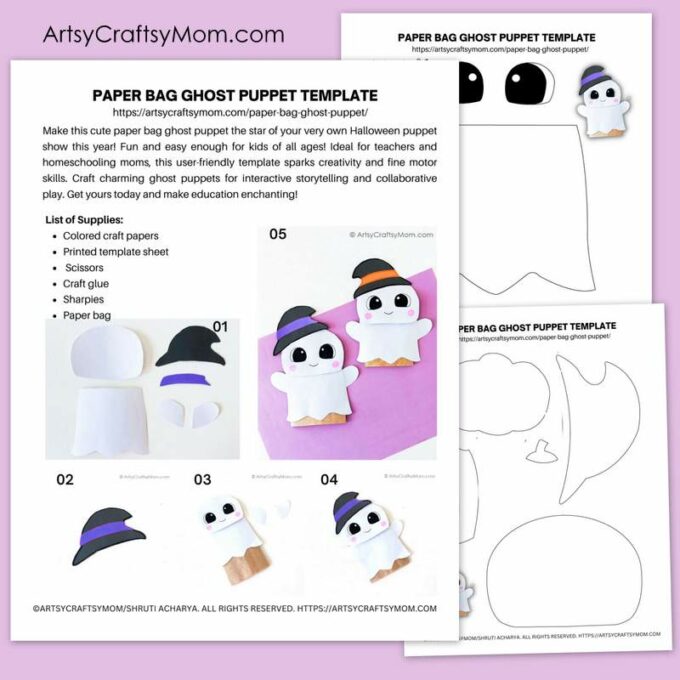 Paper Bag Ghost Puppet Template