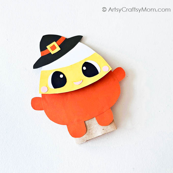 This cute little Paper Bag Candy Corn Puppet Craft is just what you need to add some color to your Halloween puppet show; & they're easy to make!