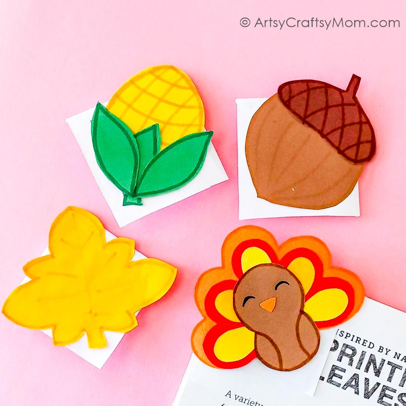 Thanksgiving Corner Bookmarks | Fall Crafts 11 Make these Thanksgiving corner bookmarks using nothing but craft paper and a printable template! One of the easiest Fall crafts for kids of all ages!