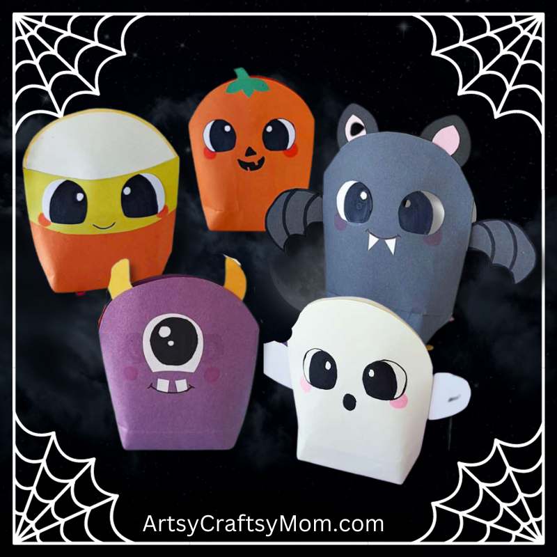 Make these Cute DIY Halloween Treat Bags for your trick-o-treating this Halloween! Choose from a Jack-o-Lantern, bat, ghost or one-eyed monster!