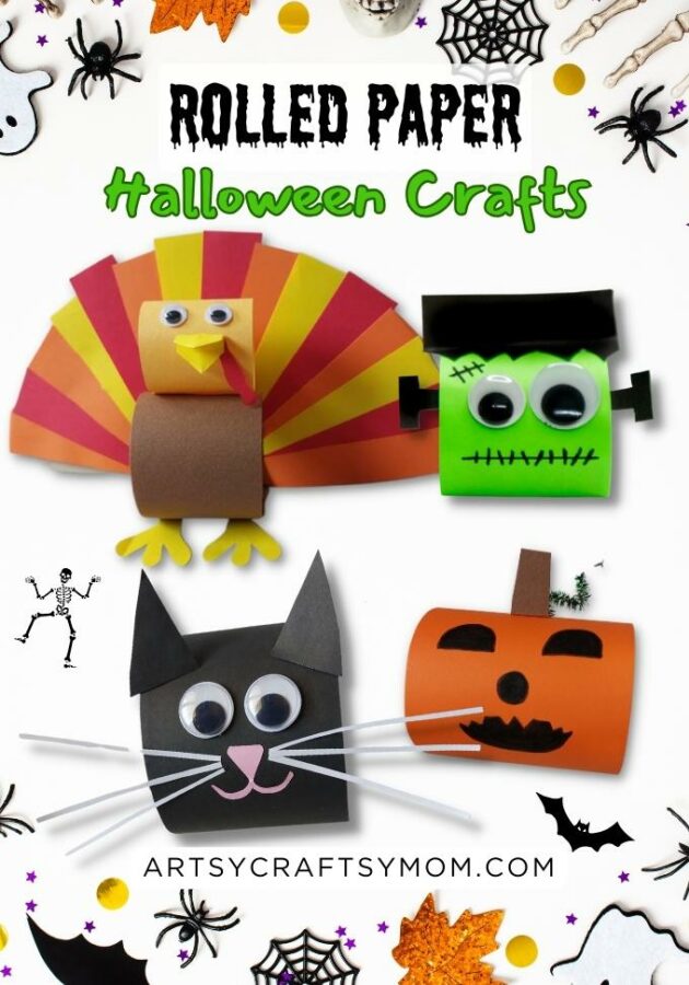 Here are some Creative Rolled Paper Halloween Crafts for Kids that work well for Halloween & Thanksgiving! Make your favorite, or make them all!