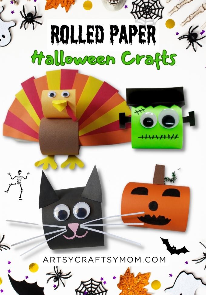 Here are some Creative Rolled Paper Halloween Crafts for Kids that work well for Halloween & Thanksgiving! Make your favorite, or make them all!