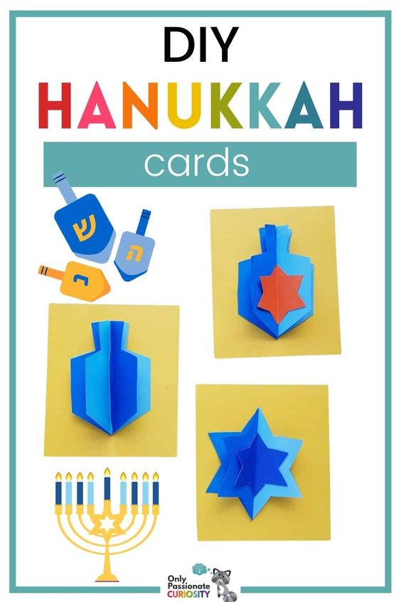 These DIY Hanukkah Cards are easy enough for kids to make this festive season, and gift to their loved ones! Features menorahs, dreidels & more!