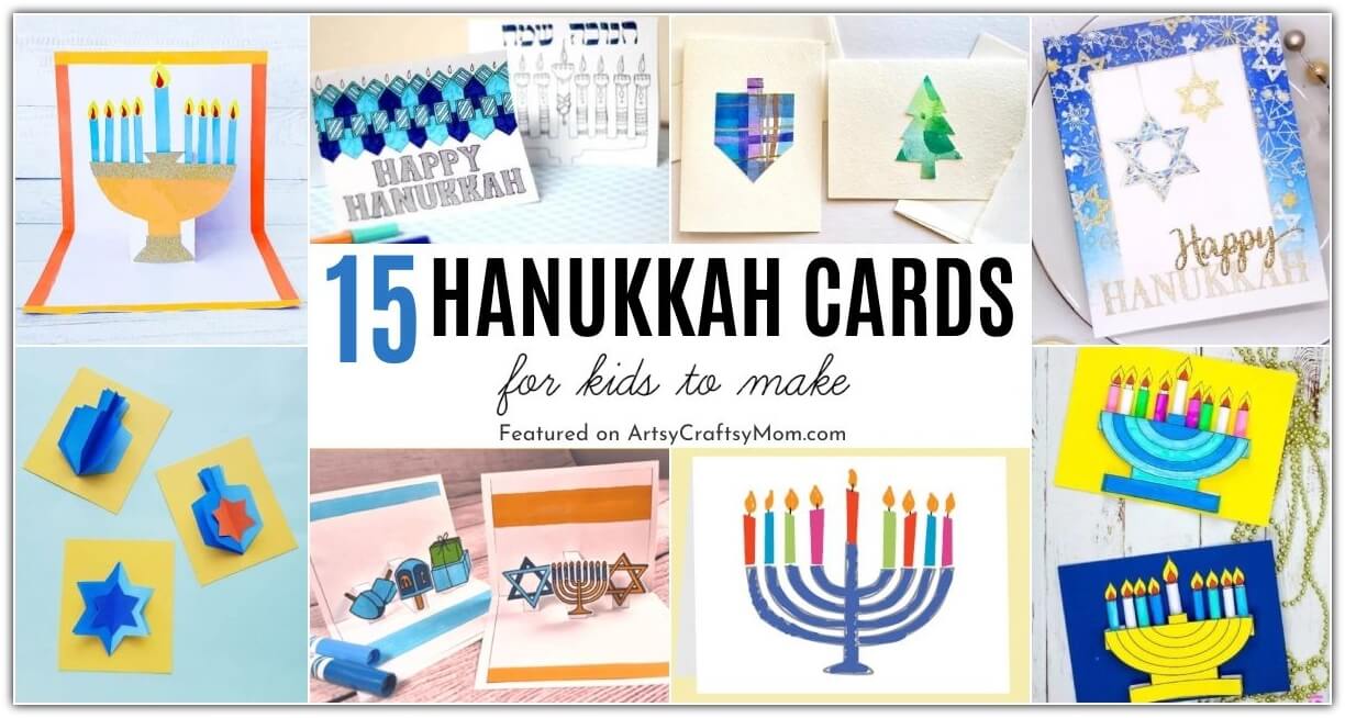 These DIY Hanukkah Cards are easy enough for kids to make this festive season, and gift to their loved ones! Features menorahs, dreidels & more!