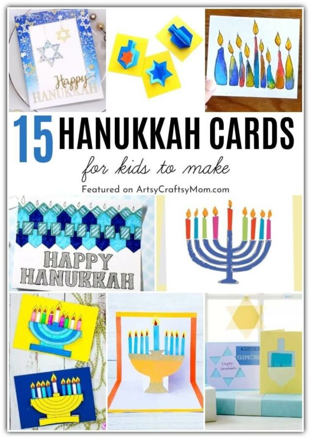These DIY Hanukkah Cards are easy enough for kids to make this festive season, and gift to their loved ones! Features menorahs, dreidels & more!