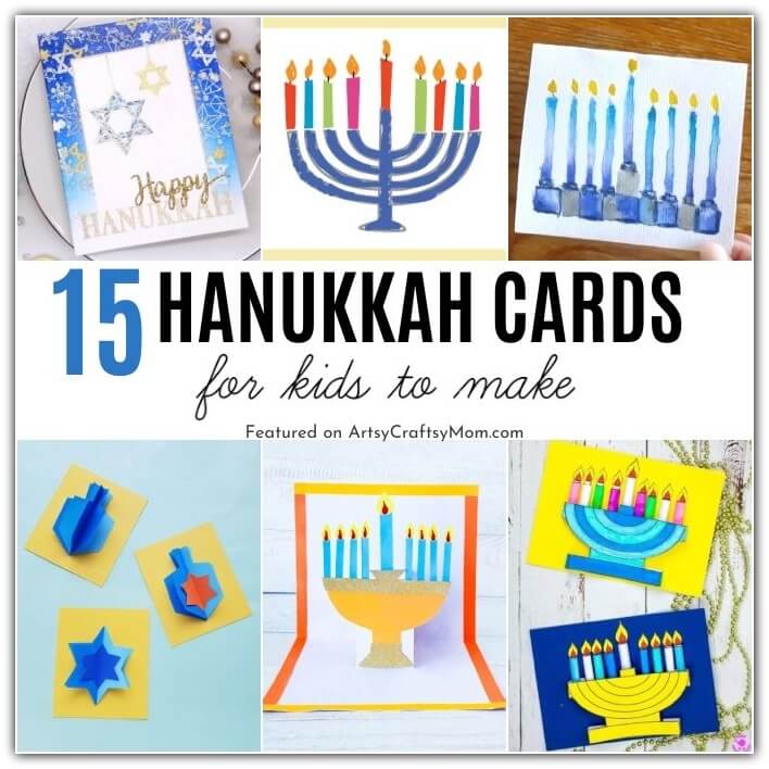These DIY Hanukkah Cards are easy enough for kids to make this festive season, and gift to their loved ones! Features menorahs, dreidels & more!