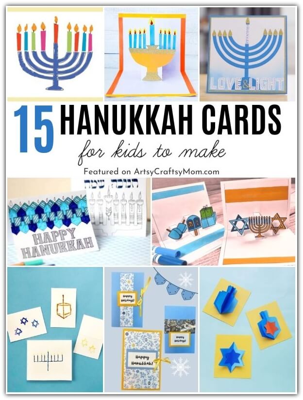 These DIY Hanukkah Cards are easy enough for kids to make this festive season, and gift to their loved ones! Features menorahs, dreidels & more!