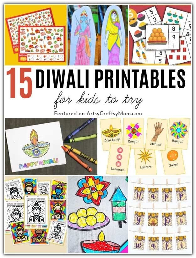 Here are 15 Diwali Printables for Kids to help you have a dazzling Diwali this year! Includes cards, decor and lots of activity sheets for our little ones!