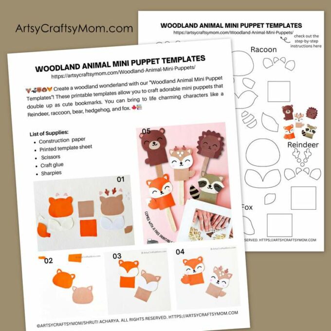 You'll love this Woodland Animals Mini Puppet Craft that features five adorable little woodland creatures! Use them to set up a special show for fall!