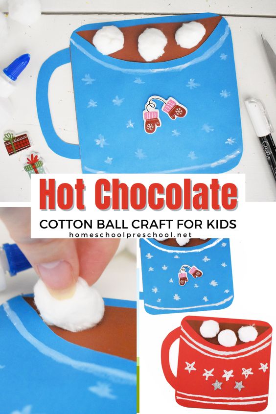 Hot chocolate is amazing in a cup, and also in crafts! Try out these cute Hot Chocolate Crafts for kids - made from paper, cardboard and more!