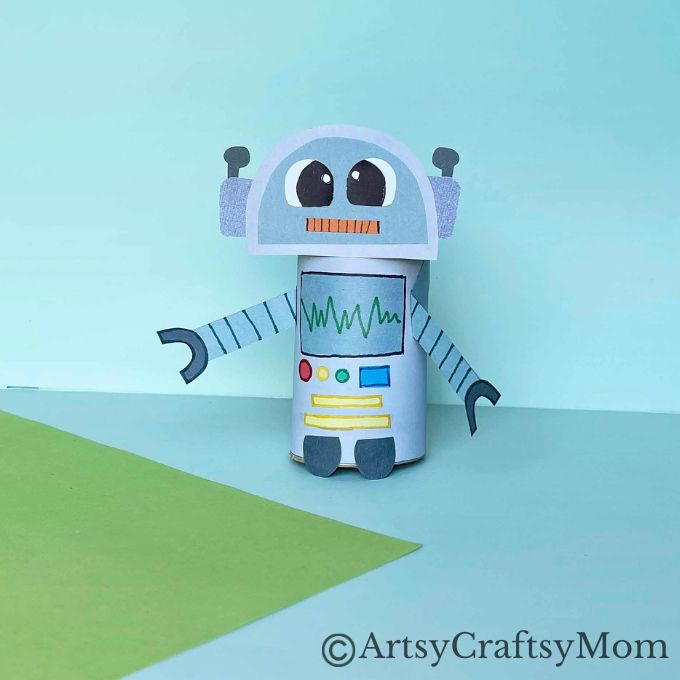 All you need is an empty cardboard tube to make this adorable toilet paper roll robot craft! So gather your supplies, lay them out and get crafting!
