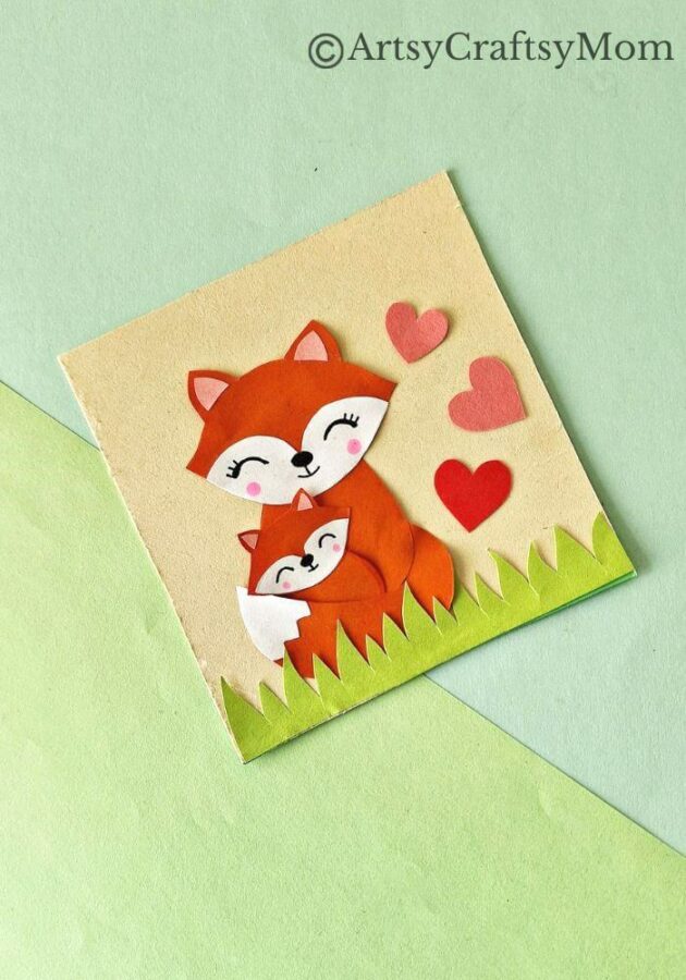 This Mother's Day Fox Card for Kids is too cute for words! It features a sweet Mama Fox and her little baby cub, locked together in a hug!