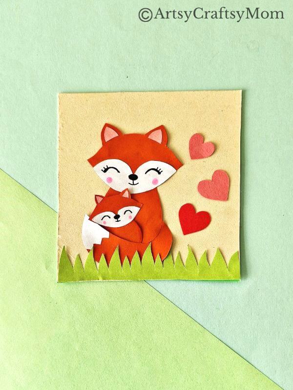This Mother's Day Fox Card for Kids is too cute for words! It features a sweet Mama Fox and her little baby cub, locked together in a hug!