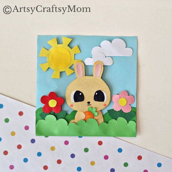 Cute Spring Bunny Papercraft with Printable Template 20 All you need is colored craft paper and cardstock to make this adorable spring bunny papercraft! Great even for crafting beginners and little ones!